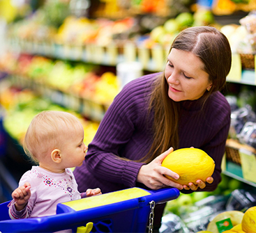 mom and baby grocery shopping